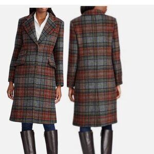 Lauren Ralph Lauren Classic Blanket Plaid Wool Reefer Winter Coat Sz 14